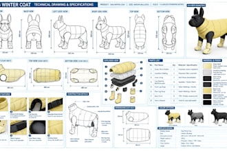 create a dog harness tech pack with measurements, bom for manufacturing