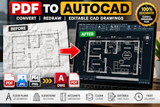 convert PDF sketch or image to autocad architectural drawing