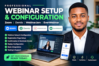 set up zoom, demio, webinarjam and everwebinar webinars