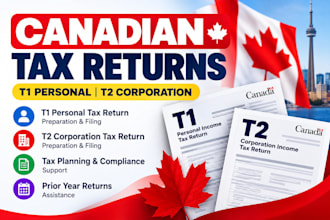 prepare and file canadian taxes, corporation tax t2, personal tax t1