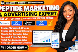 set up peptide marketing, peptide SEO, google ads, facebook ads, tiktok ads