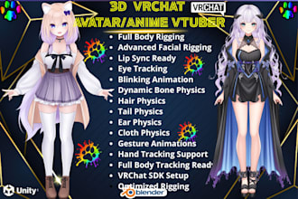 create vtuber model, anime vrchat avatar, furry vrm rigging, nsfw toggle,animaze