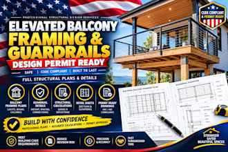 design permit ready elevated balcony framing  and guardrails