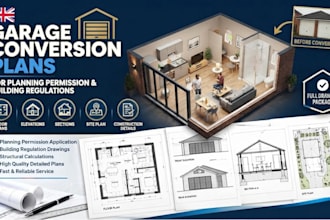 draw garage conversion plans for planning permission and building regulations