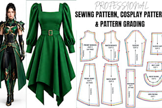 create sewing pattern, cosplay pattern, pattern grading for any type of garment