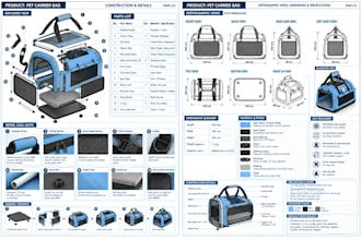 create a pet carrier tech pack with technical drawings, and manufacturing specs