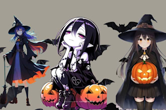 design halloween  anime art and halloween illustration