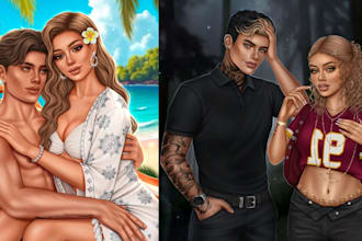 draw semi realistic couple nsfw art romance book cover or novel character design