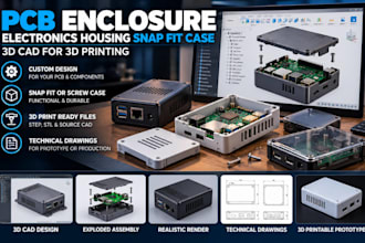 design pcb enclosure electronics housing snap fit case 3d cad for 3d printing