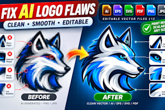 fix and vectorize ai generated logo into clean editable vector files