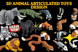 create custom 3d printable articulated animal figures, cute toys, 3d figurines