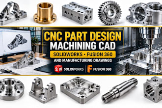cnc part design machining cad, solidworks fusion 360 and manufacturing drawings
