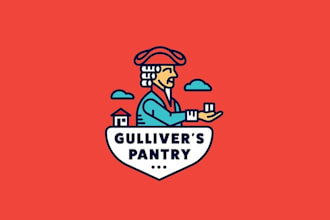 create powerful iconic food logo for gullivers pantry