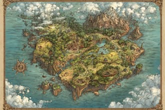 draw fantasy map or ship illustration with cool details