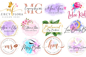 create a unique luxury feminine watercolor pastel color logo for your