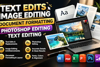 text replace, image editing and text edits in documents