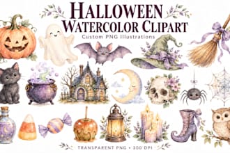 create custom watercolor clipart in transparent png