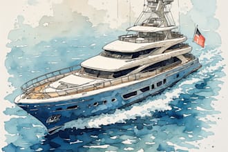 draw your boat, yacht, ship into awesome vector cartoon illustration