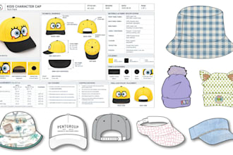 create manufacturer ready cap tech pack and production sample