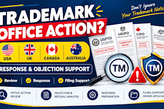 respond to US UK canada australia trademark office actions and objections