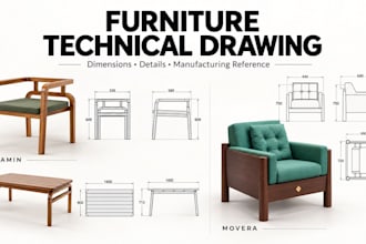 create professional furniture technical drawings for manufacturing