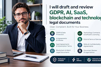 review gdpr, ai and technology document, draft saas, blockchain legal document