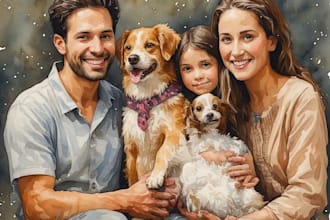 do digital oil painting art portrait, pets, family photo