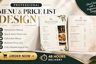 design salon price list spa menu massage menu restaurant menu checklist menu