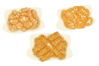 create cute yogurt and fried snack product illustrations