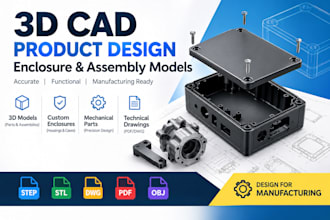 design 3d cad product for manufacturing, enclosure and assembly models