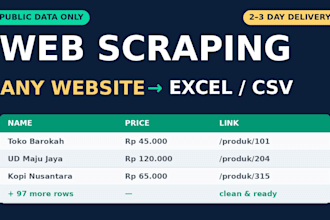do web scraping and data extraction to excel or csv