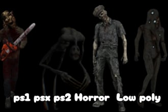 create ps1 ps2 psx low poly 3d horror character with rig and animation