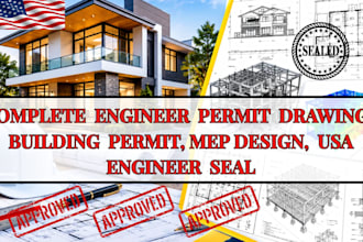 complete architectural and structural permit set, floor plans, USA engineer seal