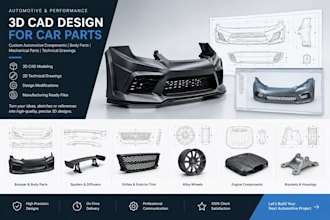 design car bumpers, body kits, diffusers, spoilers, automotive parts in 3d cad
