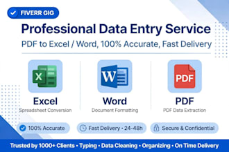 do accurate data entry in excel pdf to excel conversion and typing work