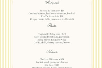 design a stylish menu, price list or service menu in canva