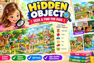 create hidden object seek and find illustrations for kids