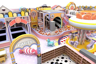 redesign 3d indoor kids playground, kids zone area design, paly cafe, rendering