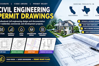 provide california texas illionis civil engineering  permit drawing with seal
