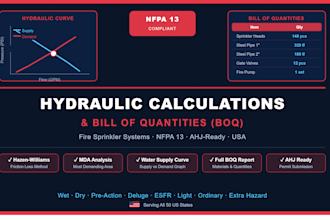 design fire sprinkler hydraulic calculations and boq per nfpa 13 for USA