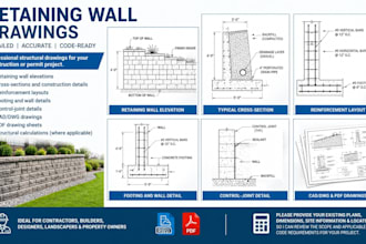 design engineer retaining wall drawings, sections and reinforcement details
