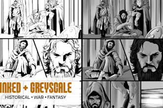 draw black and white comic pages for dark fantasy and historical stories
