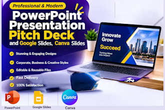 design power point presentation pitch deck and google slides, canva slides
