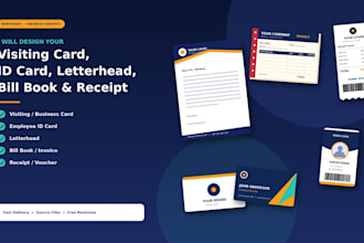 design professional visiting card, id card, letterhead and bill book