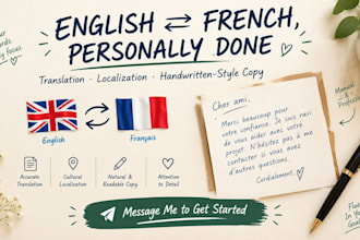 do english to french interpretation, localization handwritten style copywriting