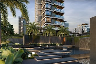 construct luxury multistory building, urban housing render, apartment cgi visual