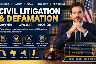 licensed florida tx ny nj civil litigation for lawsuit motion lawyer defamation