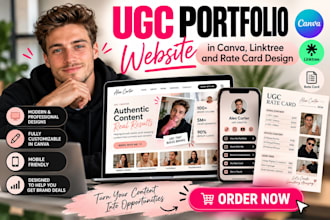 design ugc portfolio website in canva, linktree and rate card design