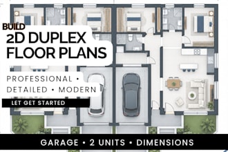 design a duplex floor plan with a seamlessly integrated garage layout