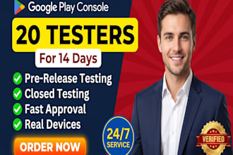 provide 20 testers for 14 days for google play app closed testing